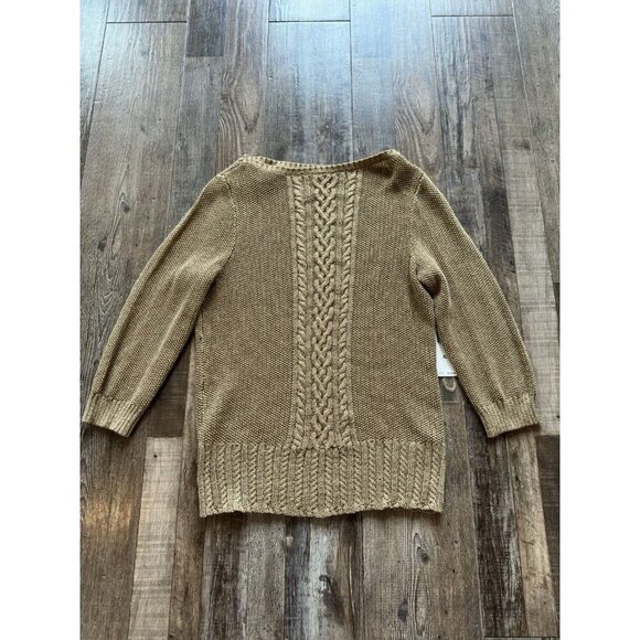 Lauren Ralph Lauren NWT Gold Metallic Cable Knit Sweater Boat Neck Size XL - Picture 1 of 7
